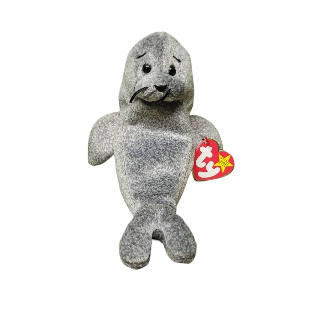 TY Beanie Babies Slippery The Brave Gray Seal Plush Stuffed Animal